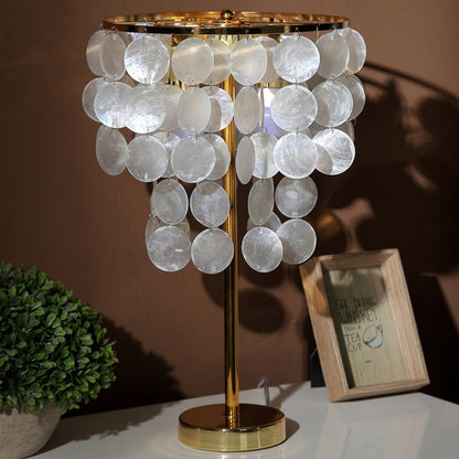 Contemporary Scandinavian Round Processing Natural Shell Iron 1-Light Table Lamp For Bedroom