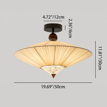 Traditional Chinese Round Hardware Fabric Crystal 3/4-Light Semi-Flush Mount Ceiling Light For Bedroom