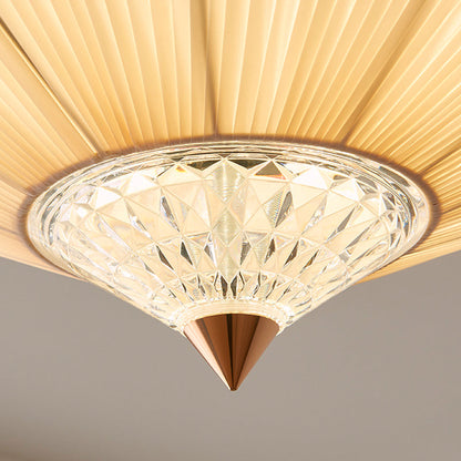 Traditional Chinese Round Hardware Fabric Crystal 3/4-Light Semi-Flush Mount Ceiling Light For Bedroom