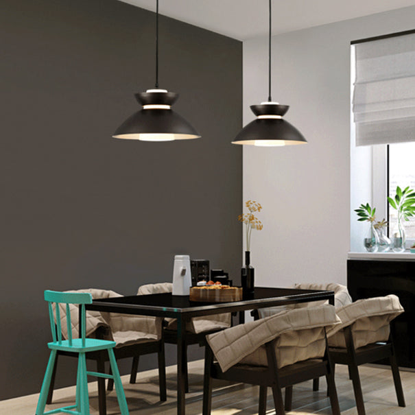 Contemporary Scandinavian Disc Glass Iron 1-Light Pendant Light For Dining Room