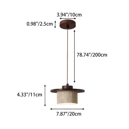 Modern Minimalist Cylindrical Yellow Travertine Solid Wood 1-Light Pendant Light For Bedroom
