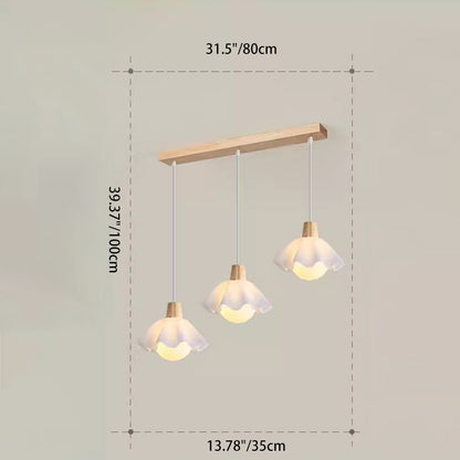 Modern Minimalist Flower Wood Acrylic 1/3 Light Island Light Chandelier For Dining Room