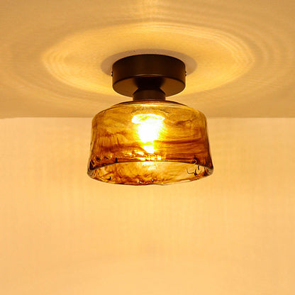Traditional Vintage Bowl Iron Glass 1-Light Semi-Flush Mount Ceiling Light For Hallway