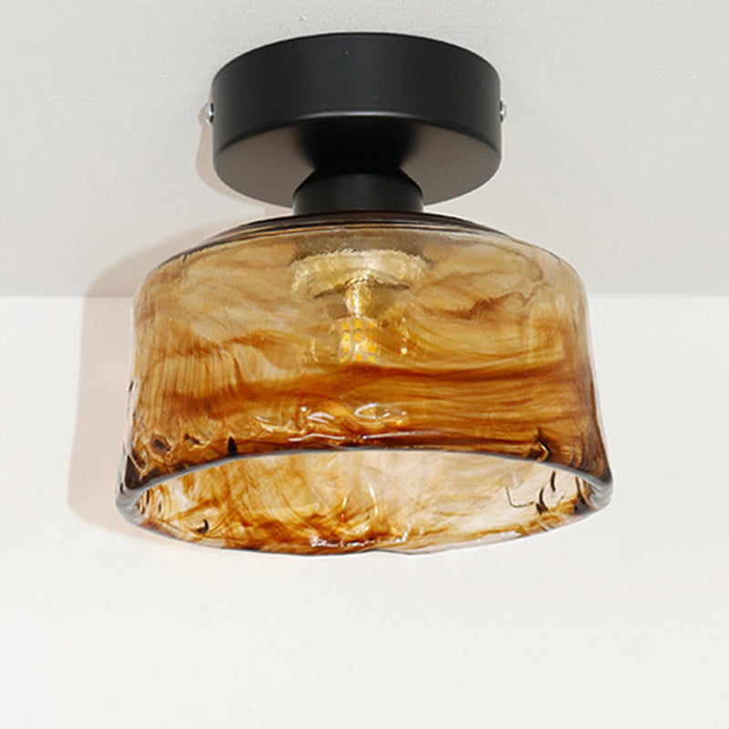 Traditional Vintage Bowl Iron Glass 1-Light Semi-Flush Mount Ceiling Light For Hallway