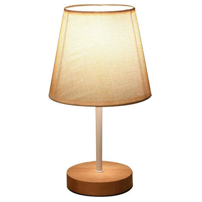 Modern Minimalist Trapezoidal Solid Wood Fabric LED Table Lamp For Bedroom