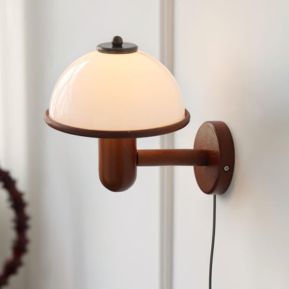 Traditional Vintage Half Circle Solid Wood Acrylic 1-Light Wall Sconce Lamp For Bedroom