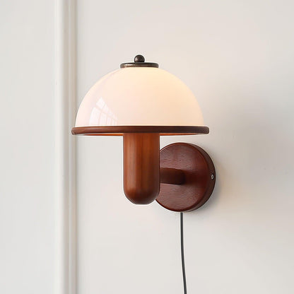 Traditional Vintage Half Circle Solid Wood Acrylic 1-Light Wall Sconce Lamp For Bedroom
