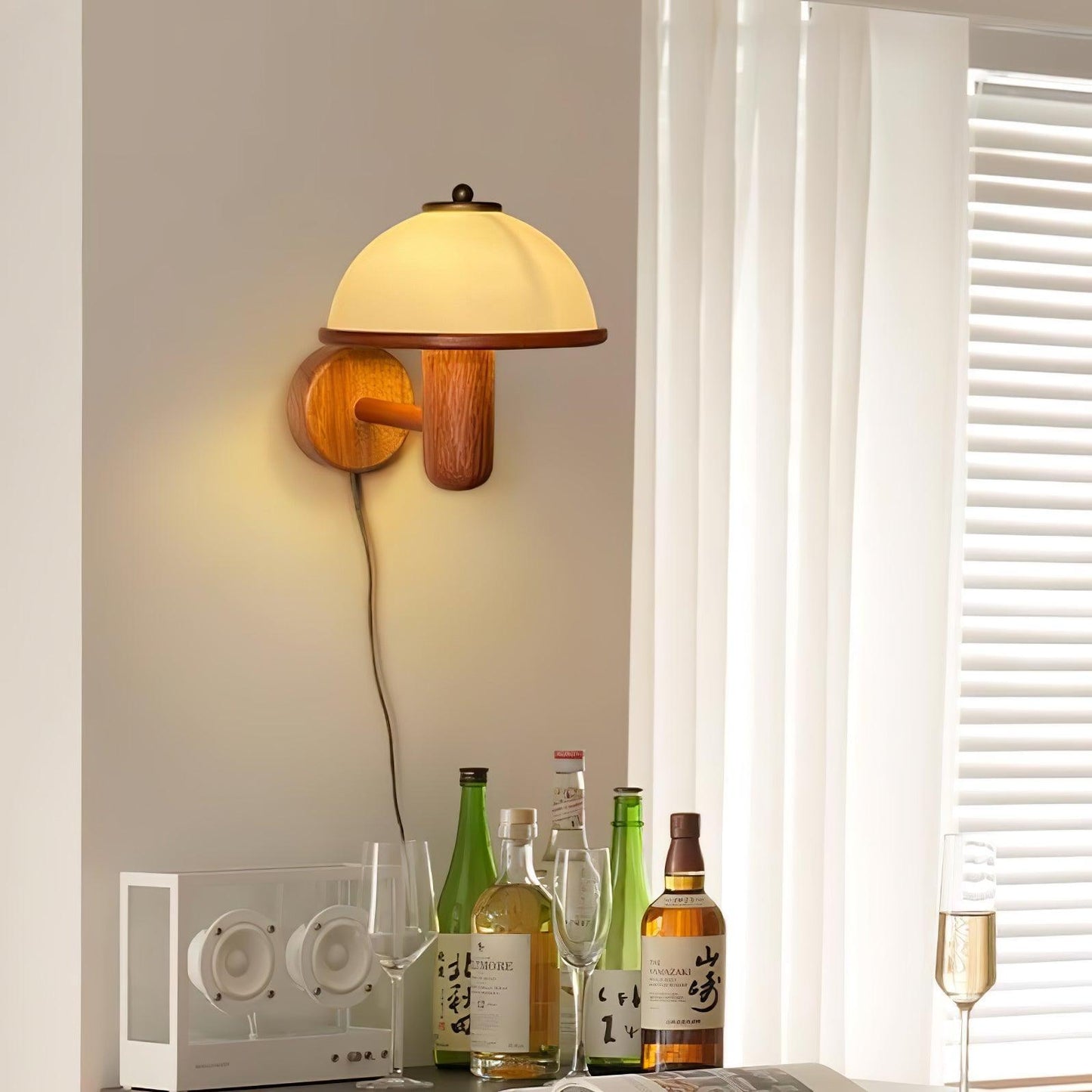 Traditional Vintage Half Circle Solid Wood Acrylic 1-Light Wall Sconce Lamp For Bedroom