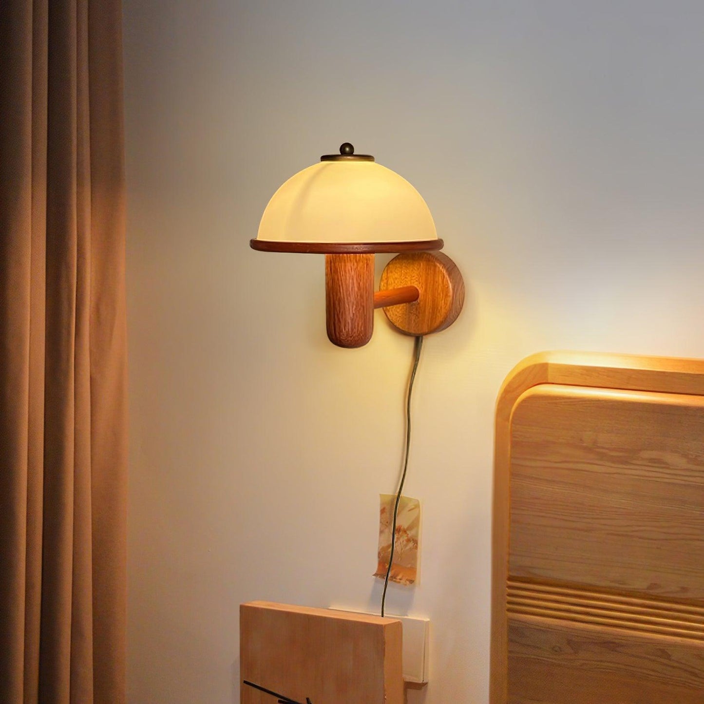 Traditional Vintage Half Circle Solid Wood Acrylic 1-Light Wall Sconce Lamp For Bedroom