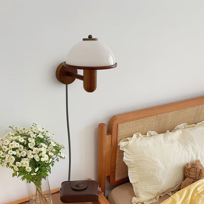 Traditional Vintage Half Circle Solid Wood Acrylic 1-Light Wall Sconce Lamp For Bedroom