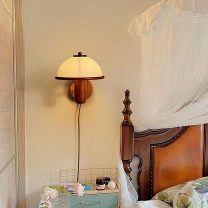 Traditional Vintage Half Circle Solid Wood Acrylic 1-Light Wall Sconce Lamp For Bedroom
