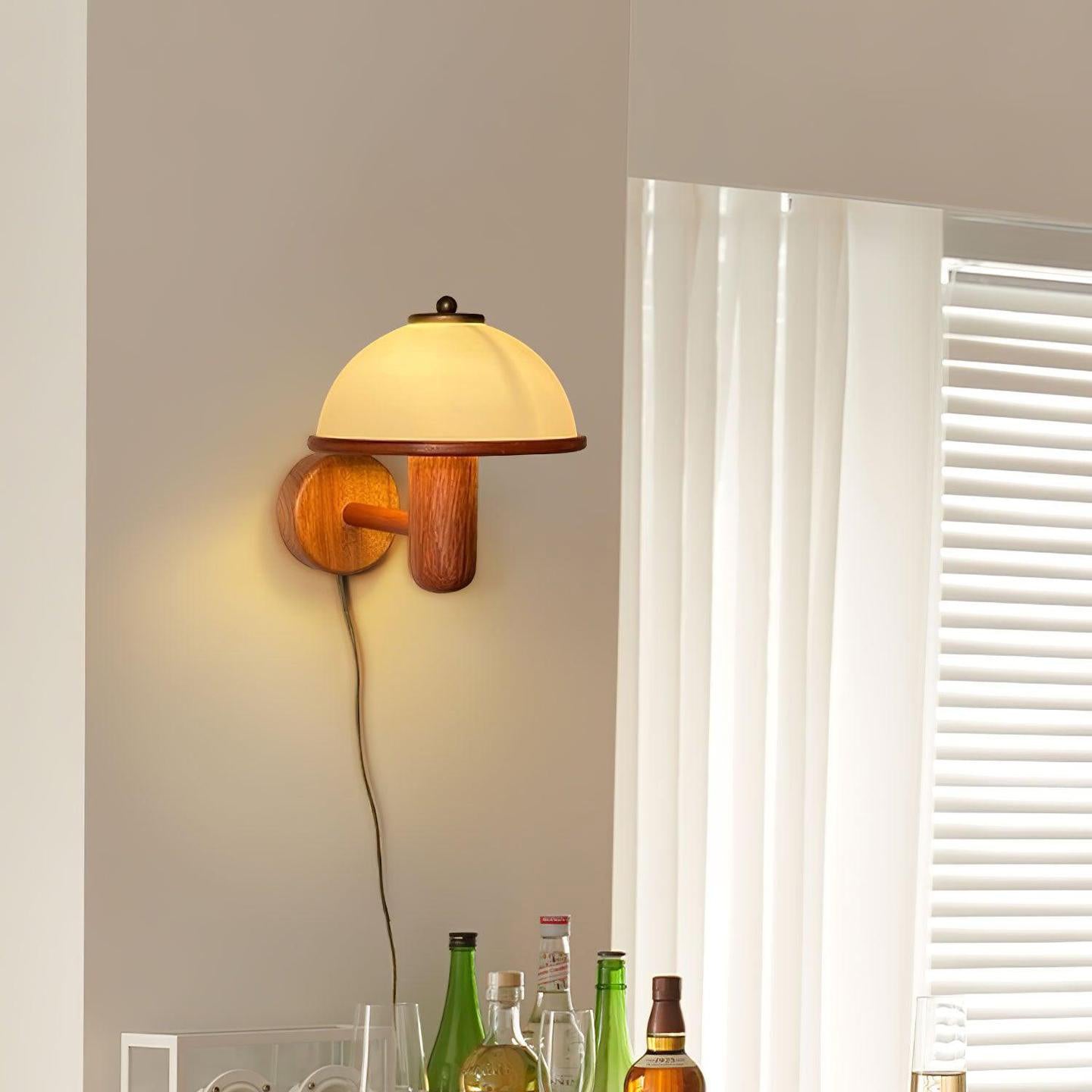Traditional Vintage Half Circle Solid Wood Acrylic 1-Light Wall Sconce Lamp For Bedroom