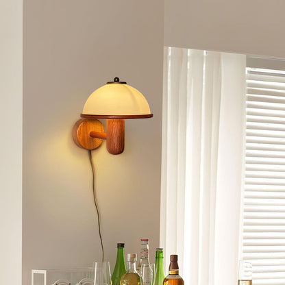 Traditional Vintage Half Circle Solid Wood Acrylic 1-Light Wall Sconce Lamp For Bedroom