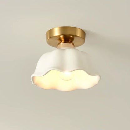 Modern Minimalist Round Flower Iron Ceramic 1-Light Semi-Flush Mount Ceiling Light For Hallway