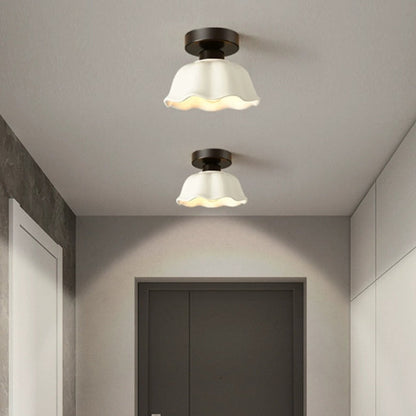 Modern Minimalist Round Flower Iron Ceramic 1-Light Semi-Flush Mount Ceiling Light For Hallway