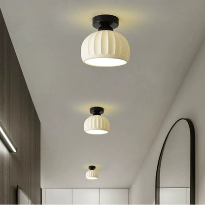 Modern Minimalist Round Flower Iron Ceramic 1-Light Semi-Flush Mount Ceiling Light For Hallway