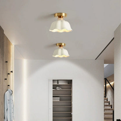 Modern Minimalist Round Flower Iron Ceramic 1-Light Semi-Flush Mount Ceiling Light For Hallway