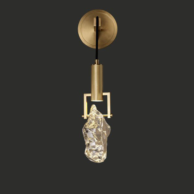 Modern Art Deco Cylindrical Copper Crystal 1-Light Wall Sconce Lamp For Hallway