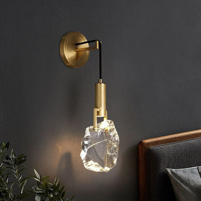 Modern Art Deco Cylindrical Copper Crystal 1-Light Wall Sconce Lamp For Hallway