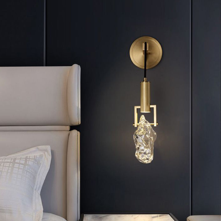 Modern Art Deco Cylindrical Copper Crystal 1-Light Wall Sconce Lamp For Hallway