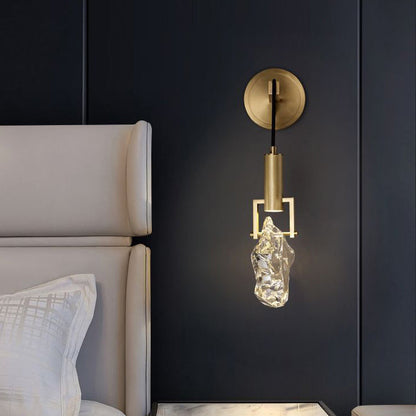 Modern Art Deco Cylindrical Copper Crystal 1-Light Wall Sconce Lamp For Hallway