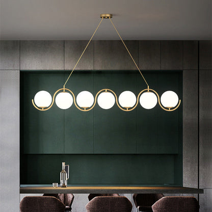 Modern Minimalist Round Ball Wave Iron Glass 3/7 Light Island Light Chandelier For Dining Room