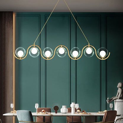 Modern Minimalist Round Ball Wave Iron Glass 3/7 Light Island Light Chandelier For Dining Room
