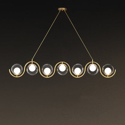 Modern Minimalist Round Ball Wave Iron Glass 3/7 Light Island Light Chandelier For Dining Room