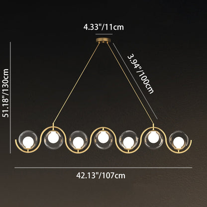 Modern Minimalist Round Ball Wave Iron Glass 3/7 Light Island Light Chandelier For Dining Room