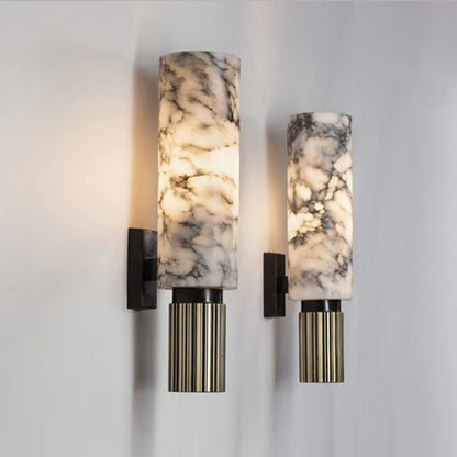 Contemporary Scandinavian Cylindrical Copper Stone Iron 1-Light Wall Sconce Lamp For Bedroom