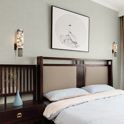 Contemporary Scandinavian Cylindrical Copper Stone Iron 1-Light Wall Sconce Lamp For Bedroom