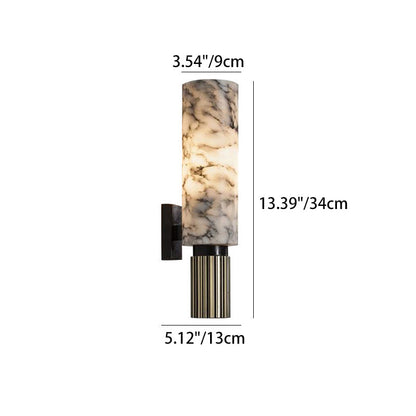 Contemporary Scandinavian Cylindrical Copper Stone Iron 1-Light Wall Sconce Lamp For Bedroom