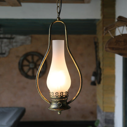 Traditional Chinese Gourd Water Drop Glass Iron 1-Light Pendant Light For Bedroom