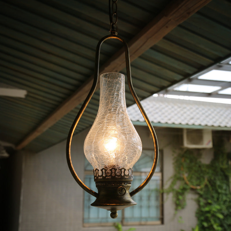Traditional Chinese Gourd Water Drop Glass Iron 1-Light Pendant Light For Bedroom