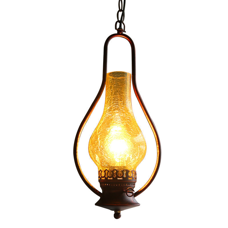 Traditional Chinese Gourd Water Drop Glass Iron 1-Light Pendant Light For Bedroom