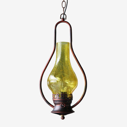 Traditional Chinese Gourd Water Drop Glass Iron 1-Light Pendant Light For Bedroom