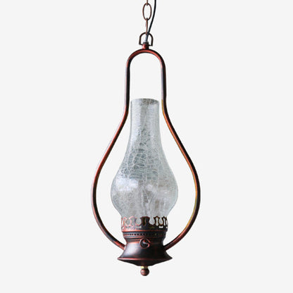 Traditional Chinese Gourd Water Drop Glass Iron 1-Light Pendant Light For Bedroom
