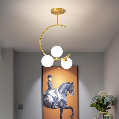 Contemporary Scandinavian C-Shaped Iron Glass 3-Light Chandelier For Living Room