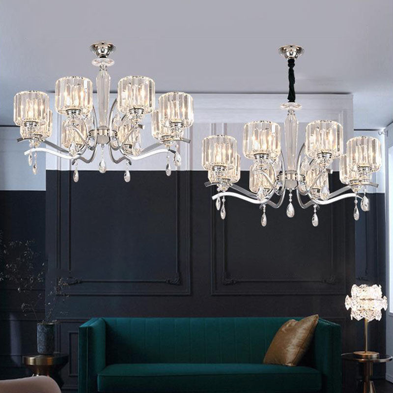 Contemporary Scandinavian Branch Shape Chromium Crystal 6/8-Light Chandelier For Bedroom