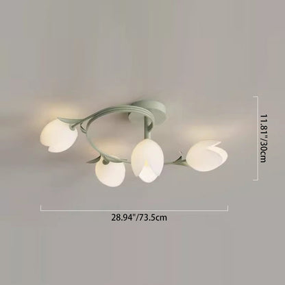 Modern Minimalist Round Flower Leaf Iron Aluminum PE LED Semi-Flush Mount Ceiling Light For Living Room