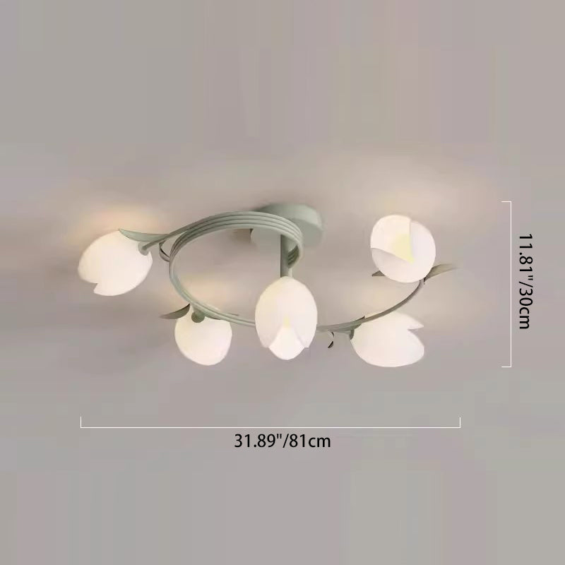 Modern Minimalist Round Flower Leaf Iron Aluminum PE LED Semi-Flush Mount Ceiling Light For Living Room