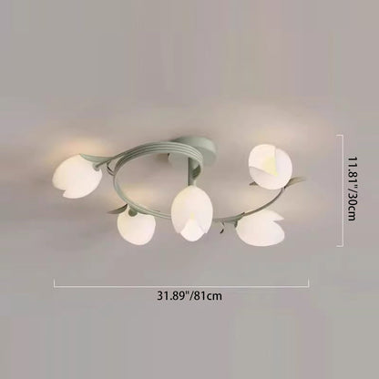 Modern Minimalist Round Flower Leaf Iron Aluminum PE LED Semi-Flush Mount Ceiling Light For Living Room