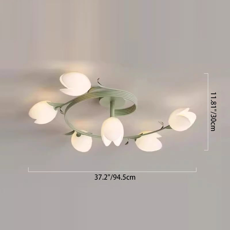 Modern Minimalist Round Flower Leaf Iron Aluminum PE LED Semi-Flush Mount Ceiling Light For Living Room