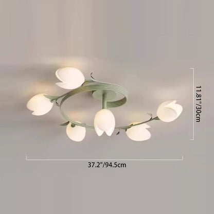 Modern Minimalist Round Flower Leaf Iron Aluminum PE LED Semi-Flush Mount Ceiling Light For Living Room