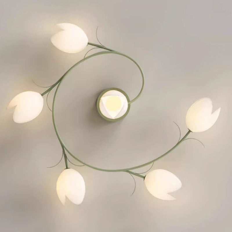 Modern Minimalist Round Flower Leaf Iron Aluminum PE LED Semi-Flush Mount Ceiling Light For Living Room