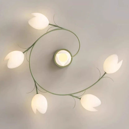 Modern Minimalist Round Flower Leaf Iron Aluminum PE LED Semi-Flush Mount Ceiling Light For Living Room