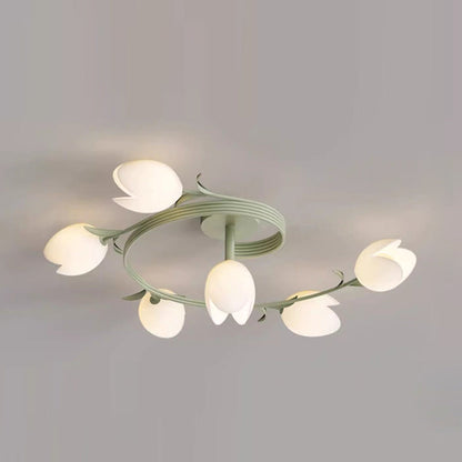 Modern Minimalist Round Flower Leaf Iron Aluminum PE LED Semi-Flush Mount Ceiling Light For Living Room