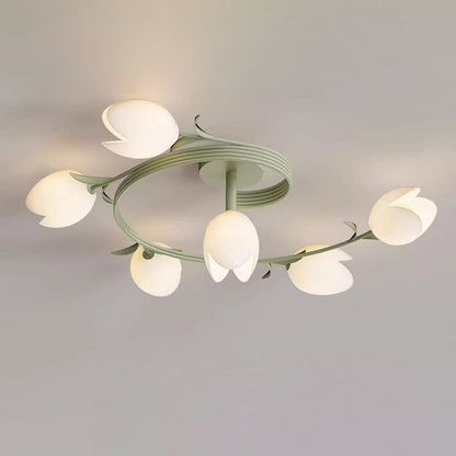 Modern Minimalist Round Flower Leaf Iron Aluminum PE LED Semi-Flush Mount Ceiling Light For Living Room