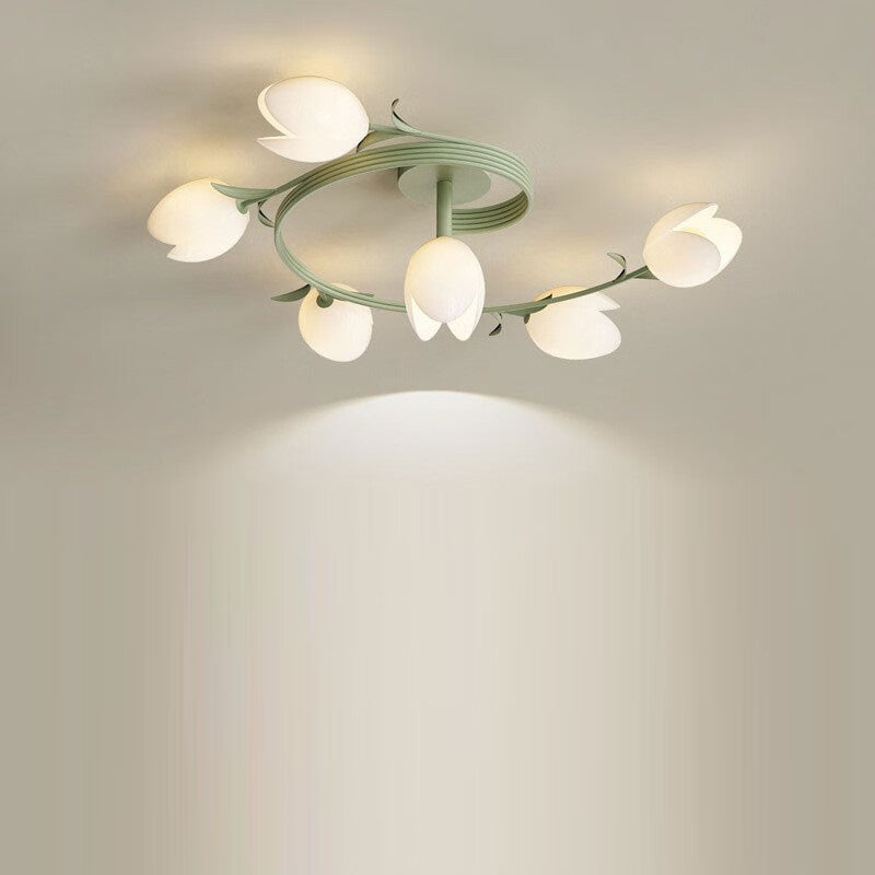 Modern Minimalist Round Flower Leaf Iron Aluminum PE LED Semi-Flush Mount Ceiling Light For Living Room