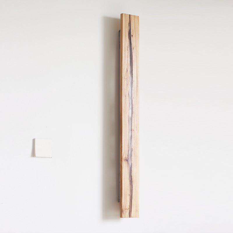Contemporary Nordic Solid Wood Resin Rectangular LED Wall Sconce Lamp For Living Room